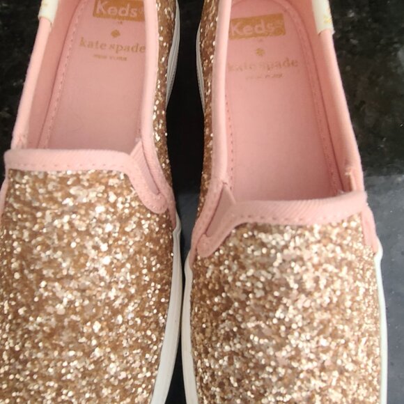 Keds x Kate Spade New York Triple Decker Glitter Sneakers - Rose Gold. Size 5 - Picture 3 of 9